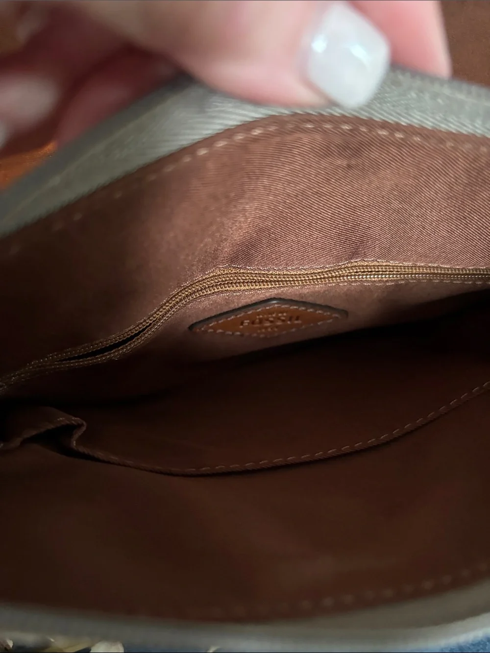 Fossil Brown & Cream Logo Crossbody Bag